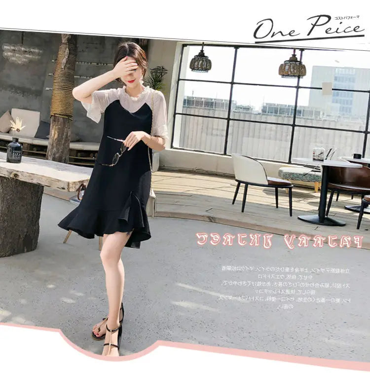 Casual Tunics Midi Fashion Age Reduction Aesthetic Summer Light Dress Elegant 2025 Korean Thin Women's Dresses Loose Cover Belly