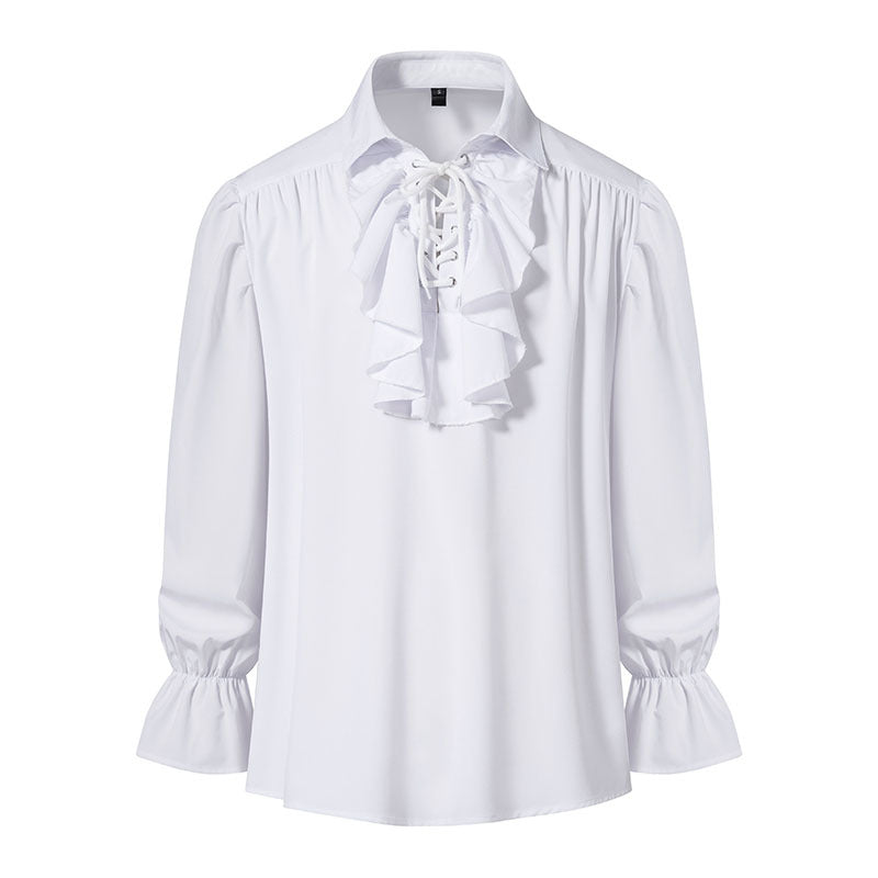 Men Shirts Medieval Retro Performance Dress Shirtspuff Sleeve Casual Stage Cosplay Party Male Clothes Chemise Shirt S09