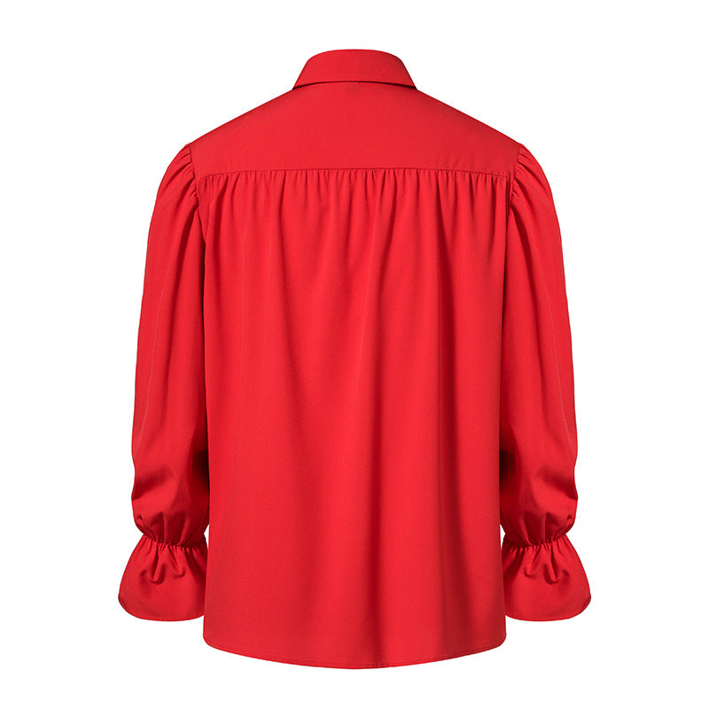 Men Shirts Medieval Retro Performance Dress Shirtspuff Sleeve Casual Stage Cosplay Party Male Clothes Chemise Shirt S09