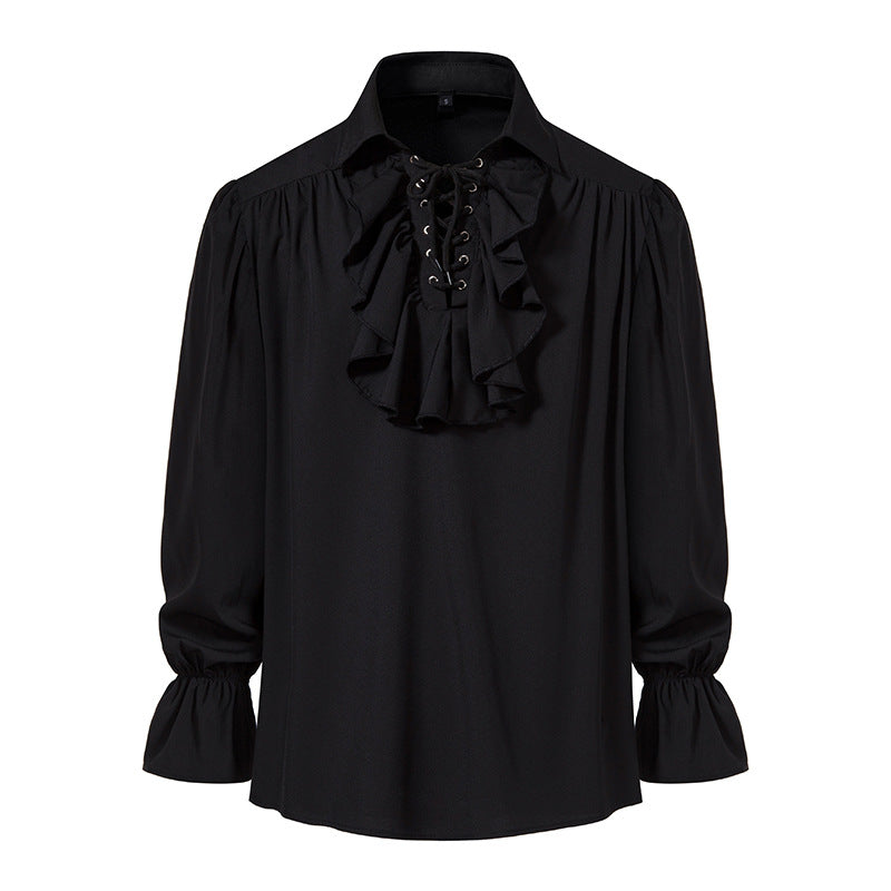 Men Shirts Medieval Retro Performance Dress Shirtspuff Sleeve Casual Stage Cosplay Party Male Clothes Chemise Shirt S09