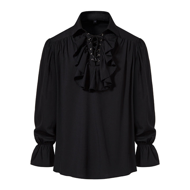 Men Shirts Medieval Retro Performance Dress Shirtspuff Sleeve Casual Stage Cosplay Party Male Clothes Chemise Shirt S09
