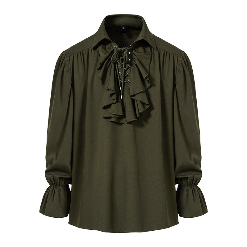 Men Shirts Medieval Retro Performance Dress Shirtspuff Sleeve Casual Stage Cosplay Party Male Clothes Chemise Shirt S09