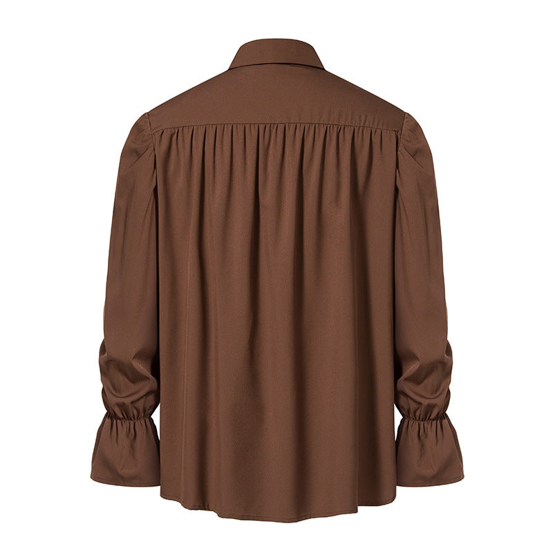 Men Shirts Medieval Retro Performance Dress Shirtspuff Sleeve Casual Stage Cosplay Party Male Clothes Chemise Shirt S09