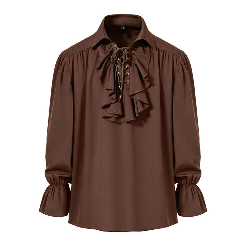 Men Shirts Medieval Retro Performance Dress Shirtspuff Sleeve Casual Stage Cosplay Party Male Clothes Chemise Shirt S09