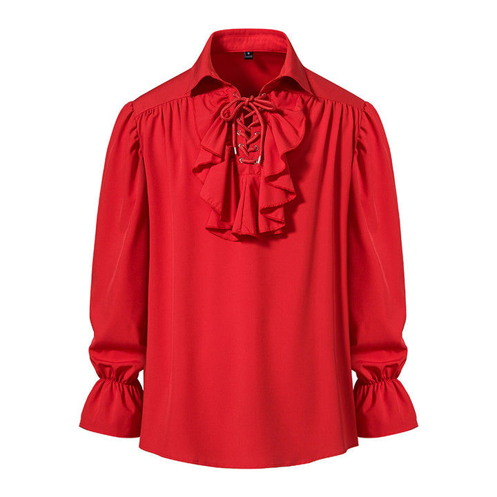 Men Shirts Medieval Retro Performance Dress Shirtspuff Sleeve Casual Stage Cosplay Party Male Clothes Chemise Shirt S09