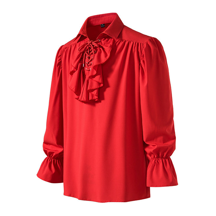 Men Shirts Medieval Retro Performance Dress Shirtspuff Sleeve Casual Stage Cosplay Party Male Clothes Chemise Shirt S09