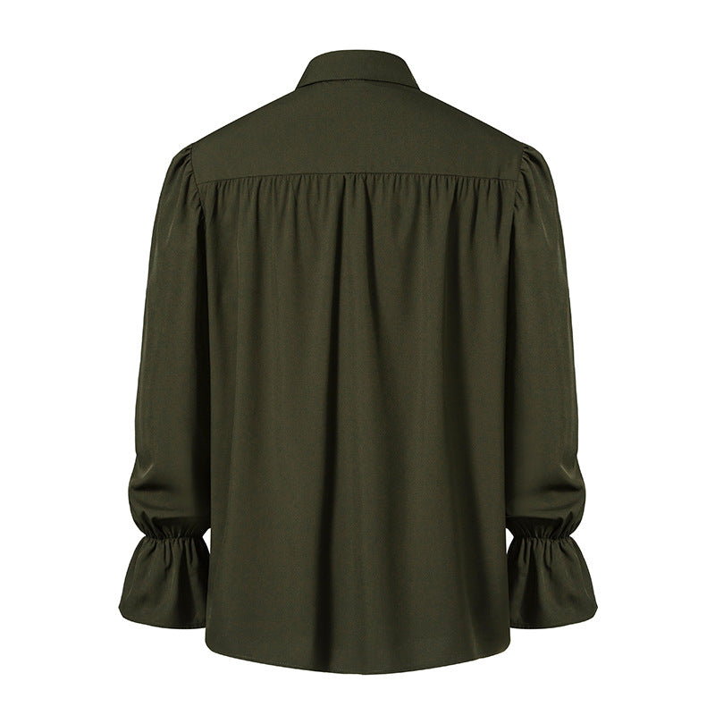 Men Shirts Medieval Retro Performance Dress Shirtspuff Sleeve Casual Stage Cosplay Party Male Clothes Chemise Shirt S09