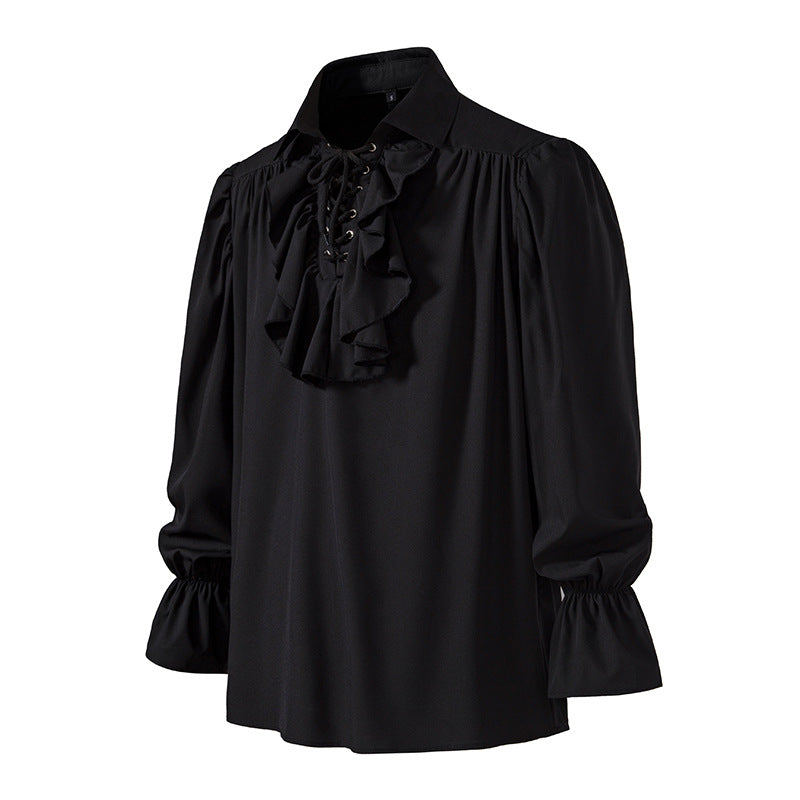 Men Shirts Medieval Retro Performance Dress Shirtspuff Sleeve Casual Stage Cosplay Party Male Clothes Chemise Shirt S09
