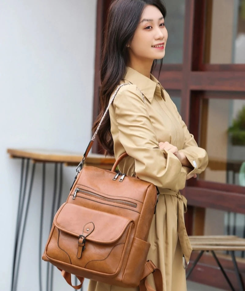 Women’s PU Leather Backpack – Fashion Anti-Theft Shoulder Bag