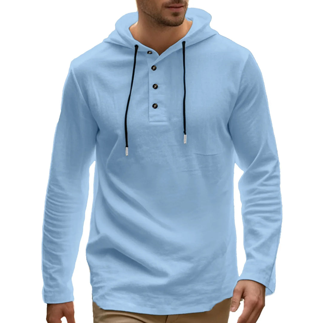 2026 New Men's  T-Shirts Spring Summer Hooded Cotton Linen Tops for Men Soft Loose Henley Shirt Casual Button Long Sleeve Shirts