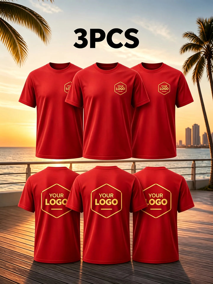 3-Piece Custom Men's T-Shirts, with LOGO/Pattern/Text Available on Both Front and Back. Summer Casual T-Shirts