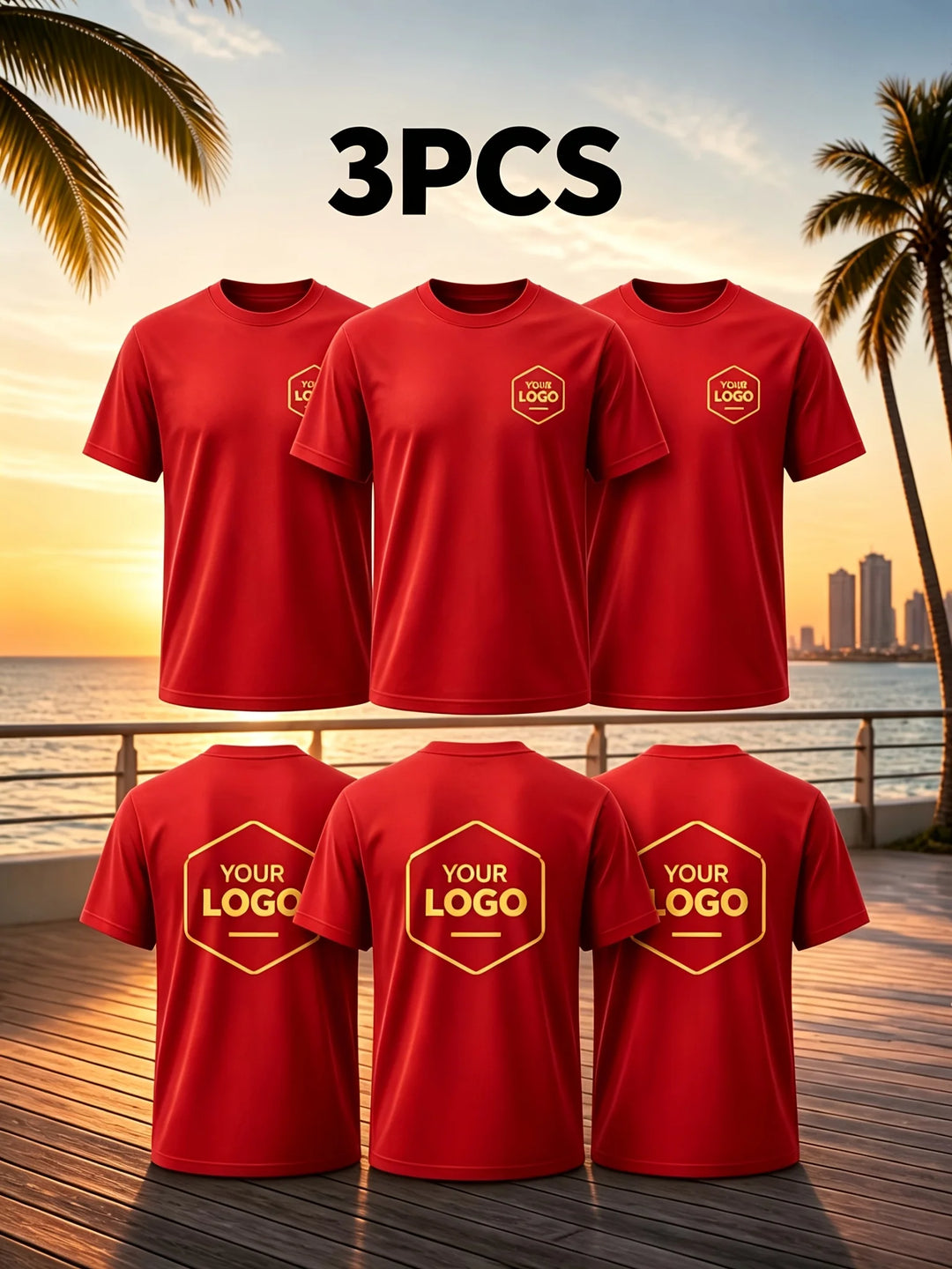 3-Piece Custom Men's T-Shirts, with LOGO/Pattern/Text Available on Both Front and Back. Summer Casual T-Shirts