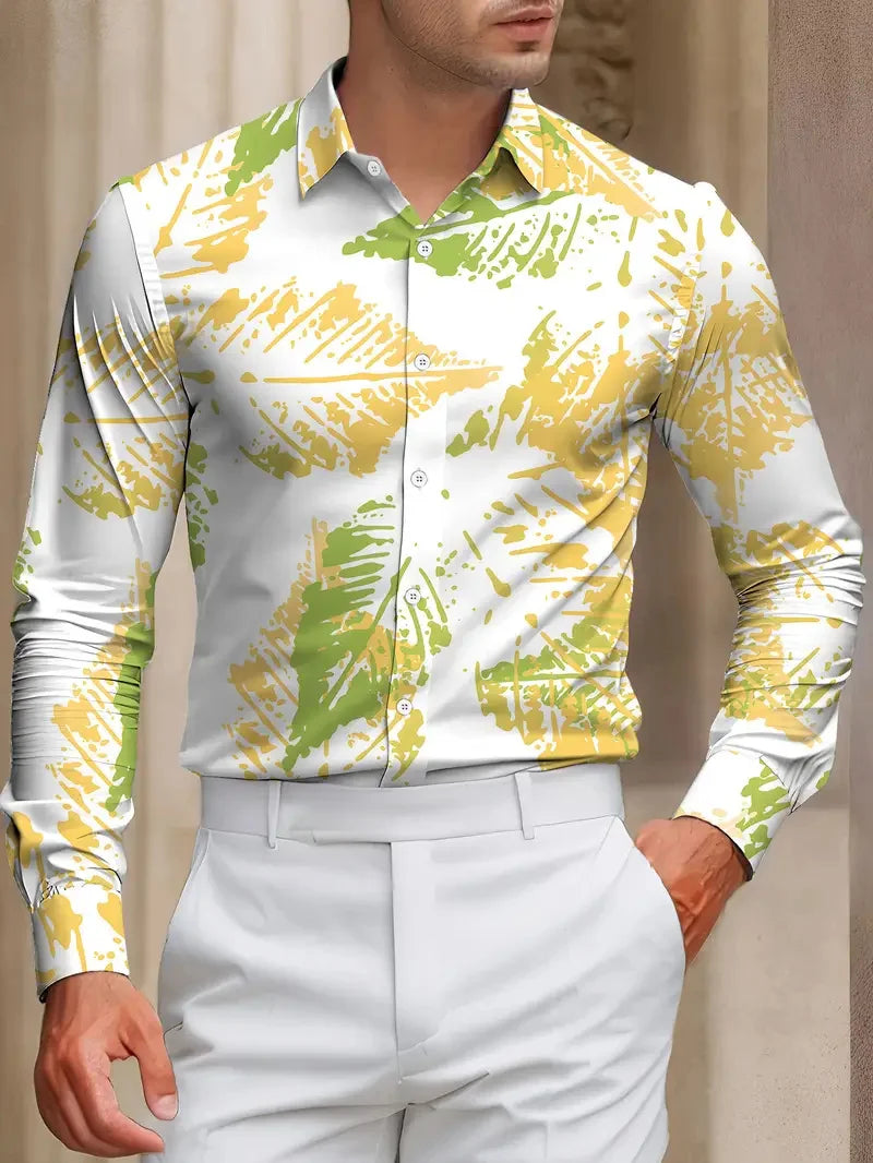 Men's Shirt Spring Autumn New Long Sleeve Shirt Music Flip-over Hawaiian Shirt Fashion Design Elements Flowers