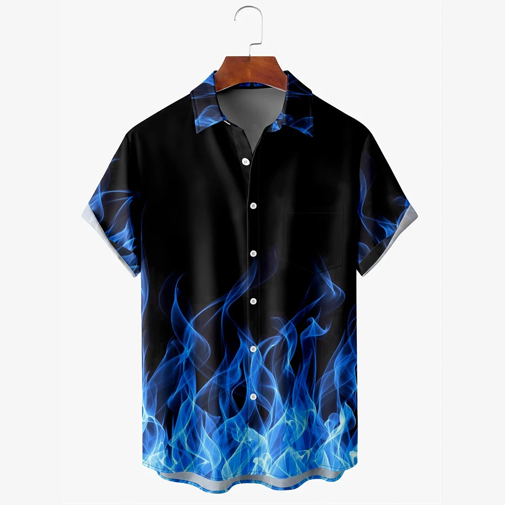 Men's Shirt 3D Vintage Summer Fashion Red Flame Hawaiian Shirt Men's Summer Short-sleeved Loose Shirt 2026 Style