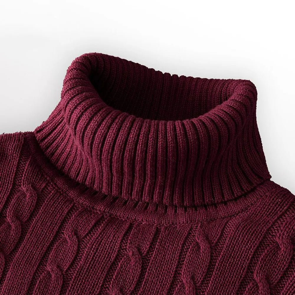 Men’s Turtleneck Sweater – Solid High Neck Knitted Pullover, Fall/Winter