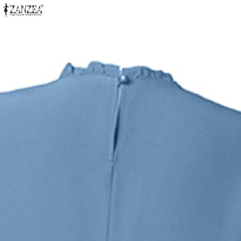 ZANZEA Muslim Modest Fashion Maxi Dress Women's Hijab O-Neck Long Sleeve Ruffled Hem Abaya Robes Islamic Ramadan Eid Kaftan
