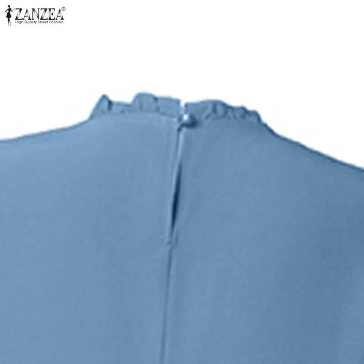 ZANZEA Muslim Modest Fashion Maxi Dress Women's Hijab O-Neck Long Sleeve Ruffled Hem Abaya Robes Islamic Ramadan Eid Kaftan