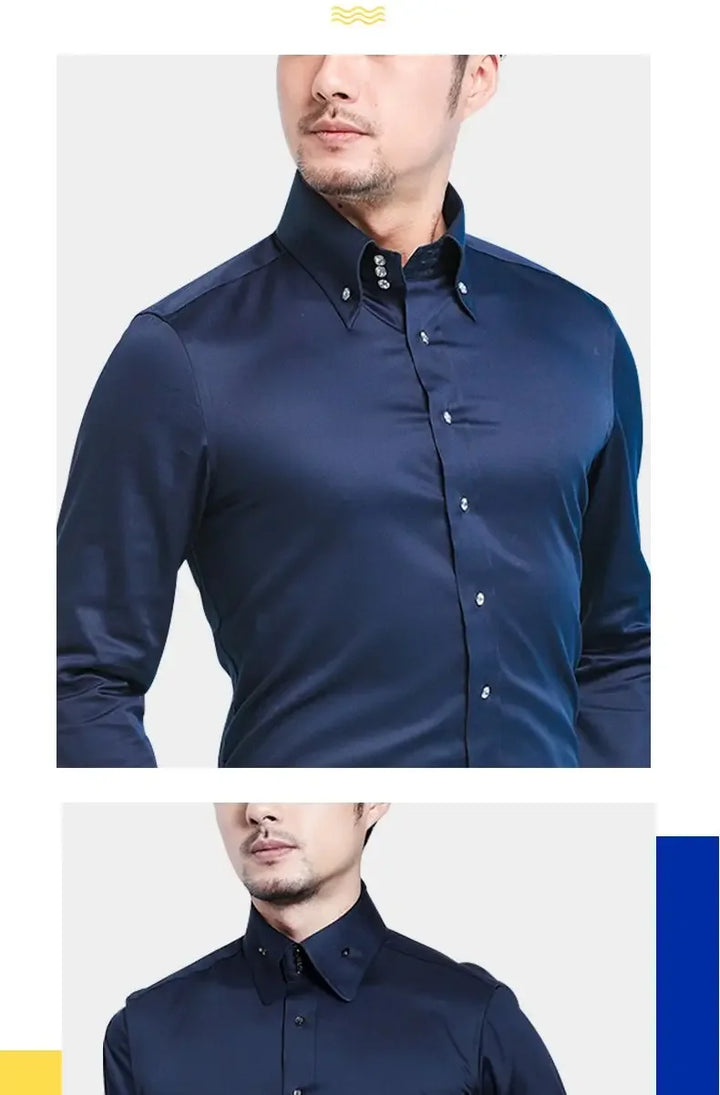 Men's Dress Shirts Non-ironing Formal Collar Shirt Fashion Korean Slim Solid Color Business Casual Shirt White Spring Autumn