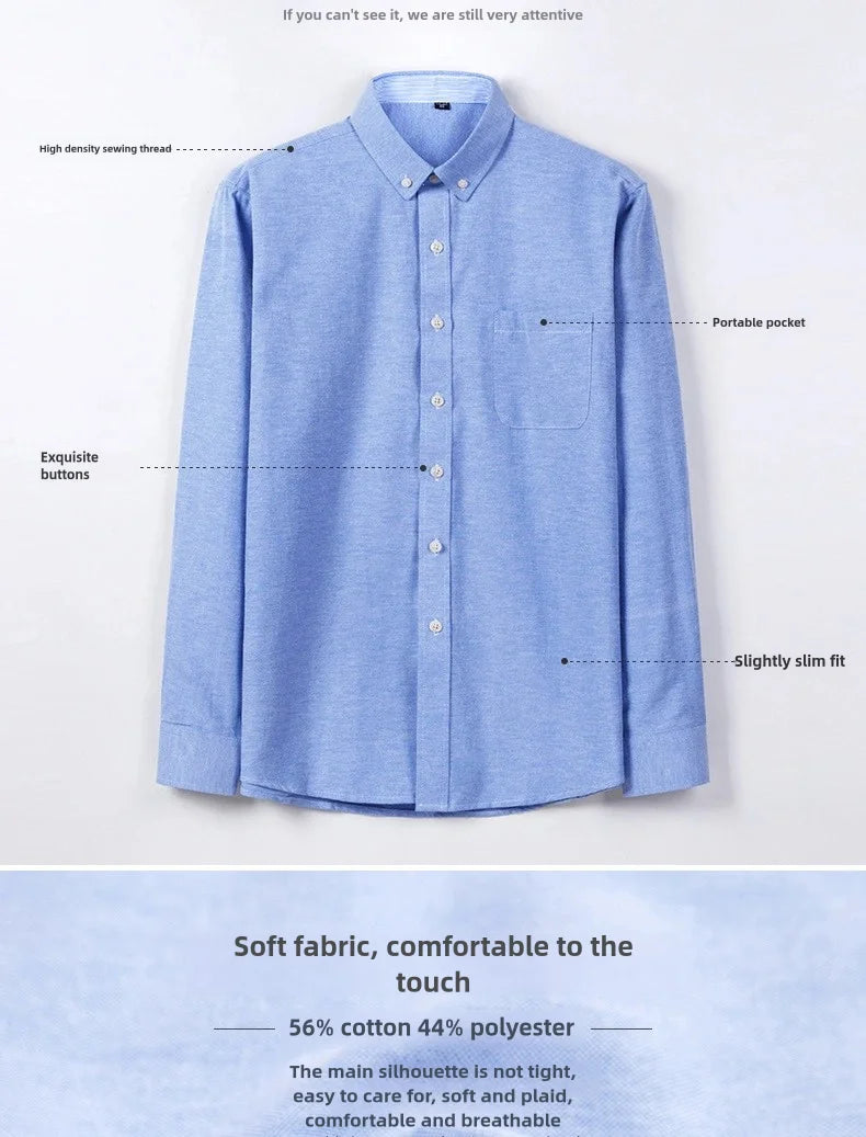 Men's Long Sleeve Shirt Non-Ironing Oxford Spinning Spring Summer Autumn Slim Casual Comfortable All Fashion Fast Color Shirt