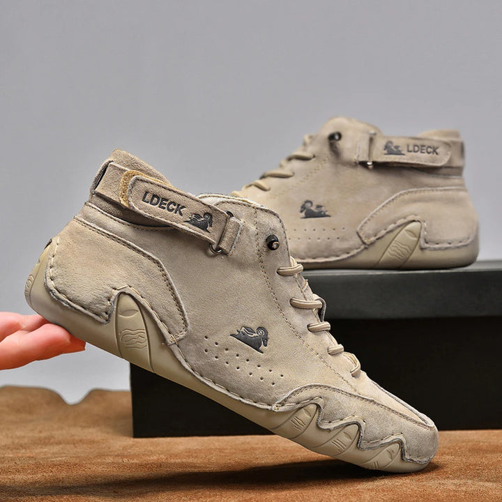 Men’s Leather Walking Shoes – 2025 Casual Luxury High-Top Sneakers & Motorcycle Boots