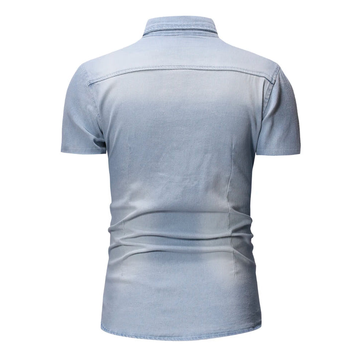 Men Denim Shirts Tops Shirt Short Sleeve Button Turn Down Collar Single Breasted Slim Fit Solid Simple Casual Splice Top 2024