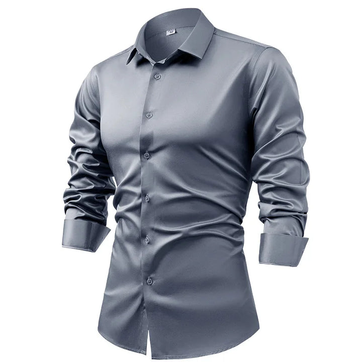 High-end Satin Shirts for Men Fashion Long Sleeved Solid Dress Shirts Men's Business Social Non-ironing Wrinkle-resistant Shirts