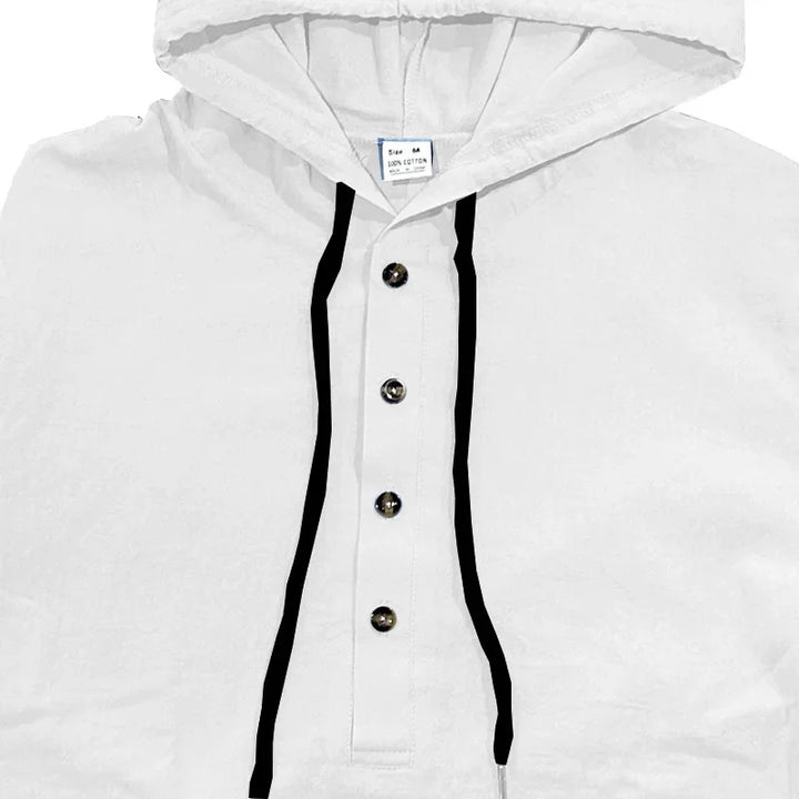 2026 New Men's  T-Shirts Spring Summer Hooded Cotton Linen Tops for Men Soft Loose Henley Shirt Casual Button Long Sleeve Shirts