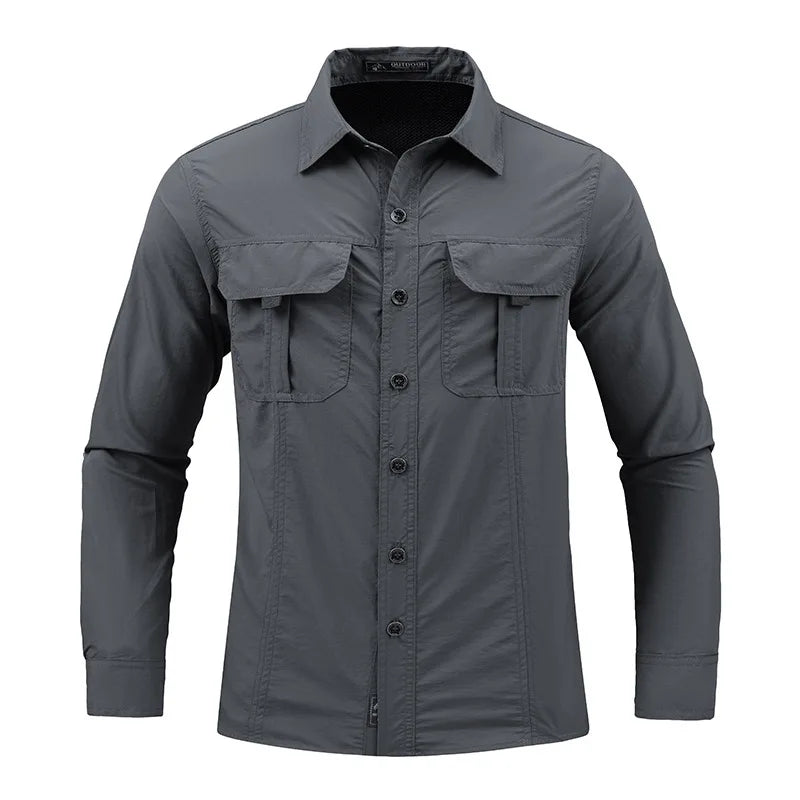New Summer Male Thin Breathable Comfortable Cargo Shirts Men Outdoor Long sleeves Quick Drying Waterproof Tooling Shirts 5XL