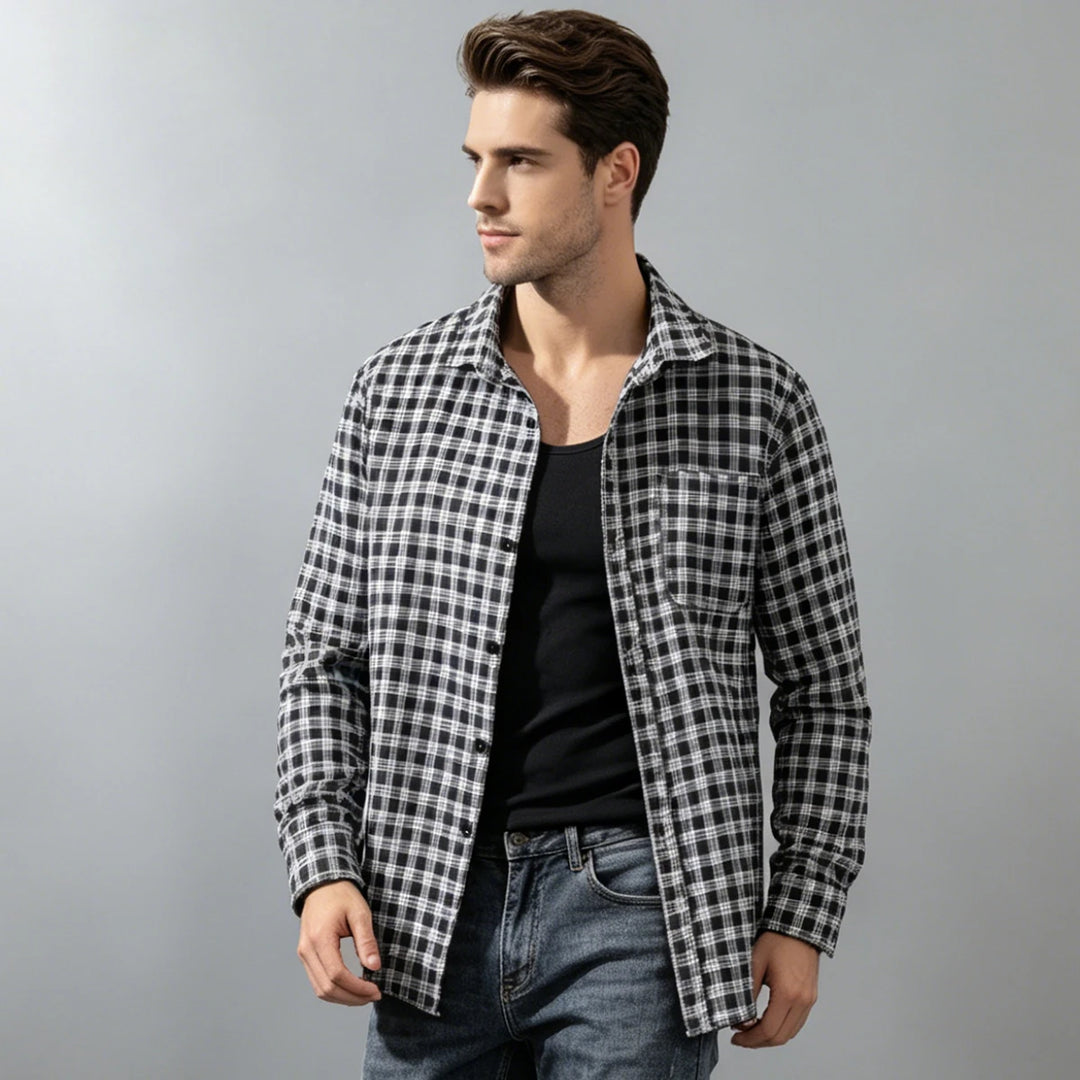 Men's Shirt Spring And Autumn Coat Fashionable Classic Checkered Youth Casual Comfortable And Fashionable Button Up Long Sleeved