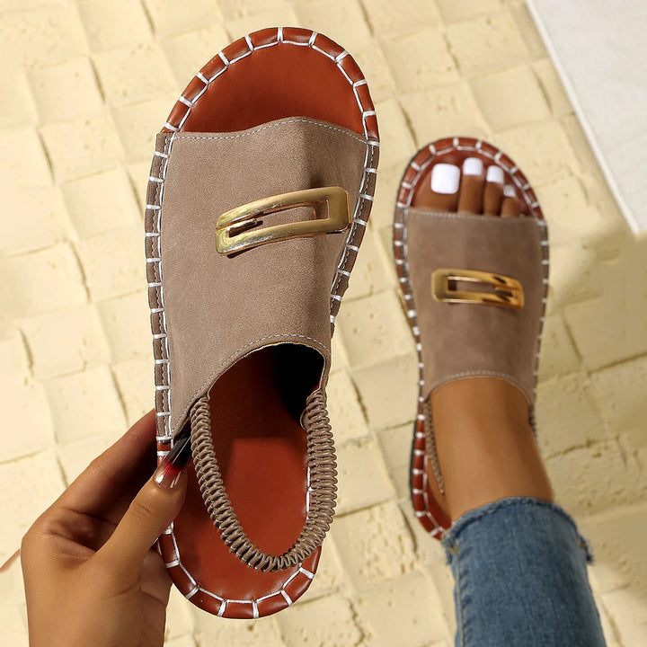 Women’s Summer Beach Sandals – Metal Decorative, Open-Toe, Non-Slip