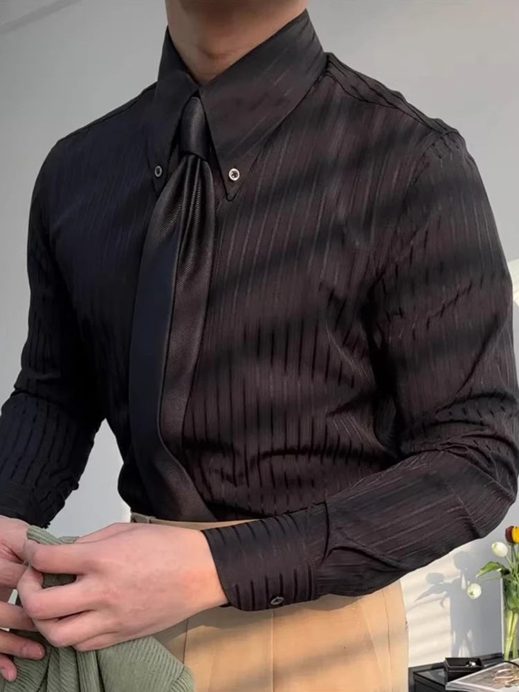 Outdoor Casual Men's Shirts Classic Turn-down Collar Buttoned Striped Printed Shirt For Mens Autumn Fashion Long Sleeve Cardigan
