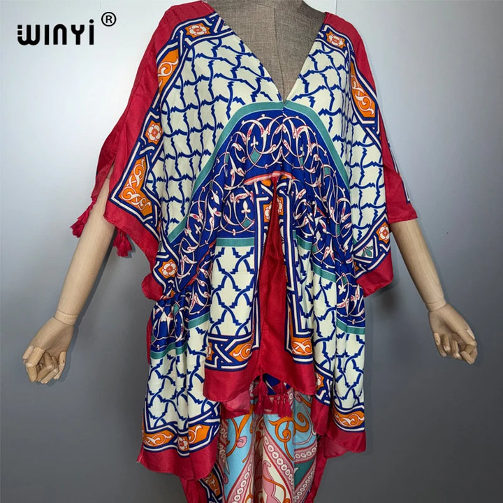 WINYI muslim woman dresses fashion kaftan party Dress Middle East Female loose kaftan abaya dubai luxury Print Caftan beachwear