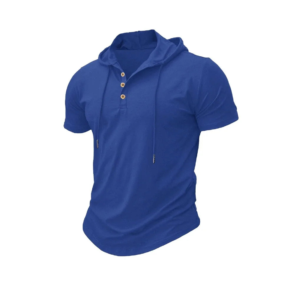 Men T Shirts  Summer Slim Fitness Hooded Short-Sleeved Bodybuilding Quick Dry Tshirt Male Gym Clothes Breathable Sports Tops