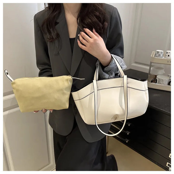 Women’s PU Leather Tote Bag – Large Vintage Shoulder & Crossbody Purse