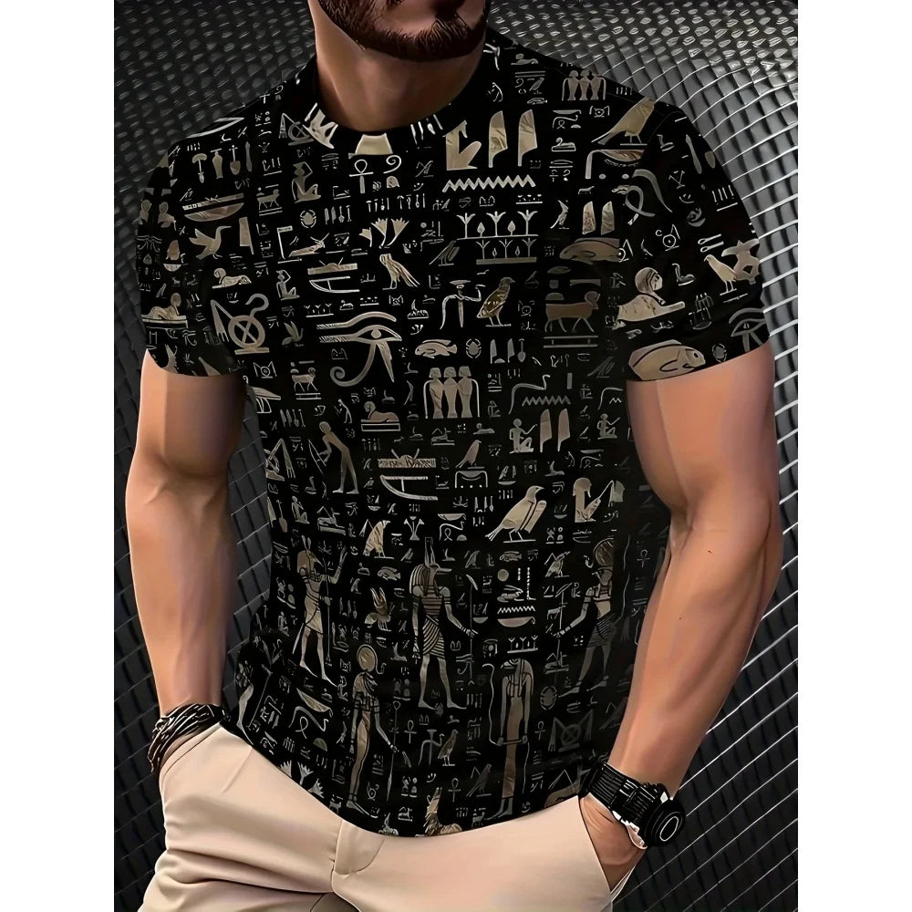 Shirt for Man Stripe Print Street Graphic T-Shirts Trendy Men's Short Sleeve Clothes Casual Summer Outdoor Oversized Clothing