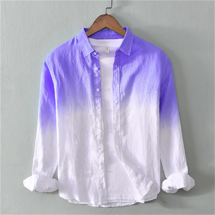 Fashion shirts 100% linen fabric gradient pink blue gray new series of men and women matching colors casual and comfortable