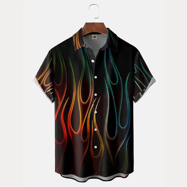 Men's Shirt 3D Vintage Summer Fashion Red Flame Hawaiian Shirt Men's Summer Short-sleeved Loose Shirt 2026 Style