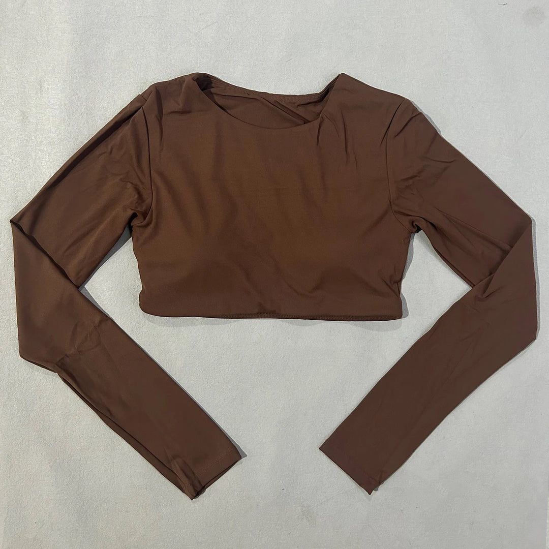 Yoga Shirts For Women Long Sleeve With Padded Fitness Running Gym Clothes Workout Dry Fit Breathable High Elastic Sports Top