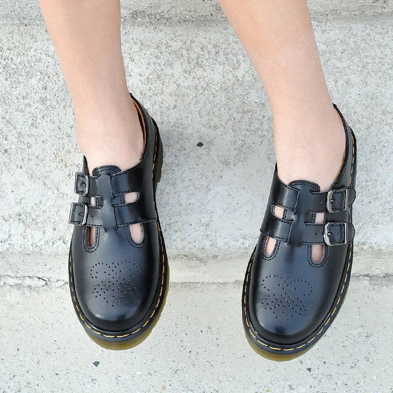 Women’s British Style Mary Janes – Leather Low-Top Casual Shoes