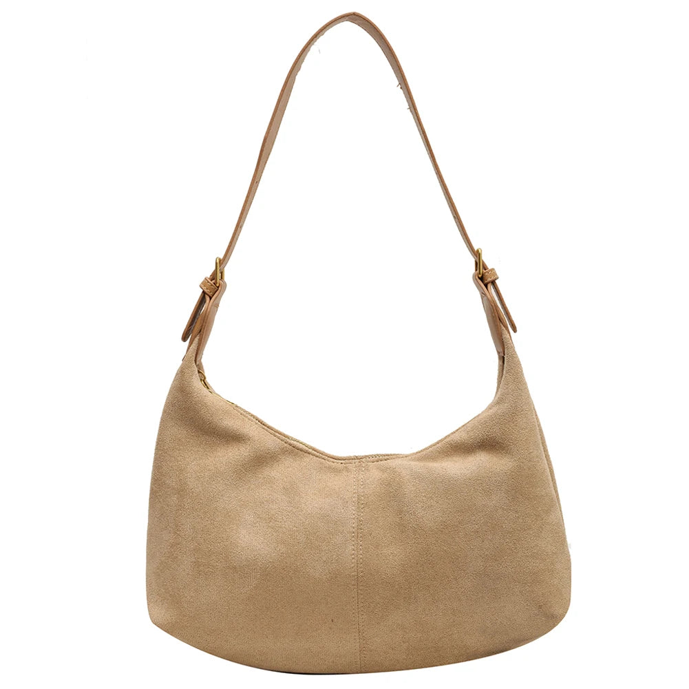 Vintage Women’s Suede Handbag – Designer Crescent Hobo Crossbody Bag