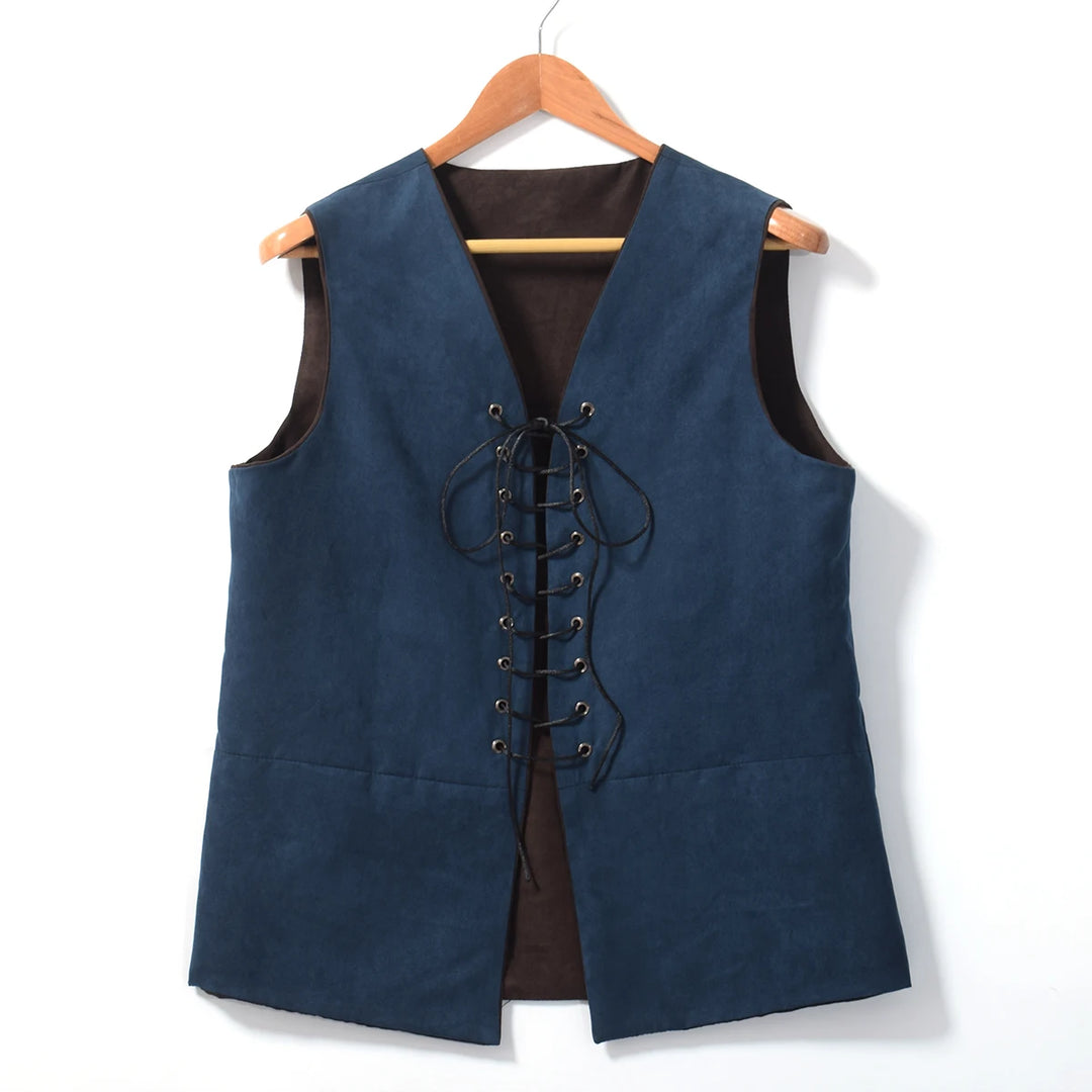 Pirate Tunic Vest For Men Medieval Renaissance Lace Up Reversible Waistcoat