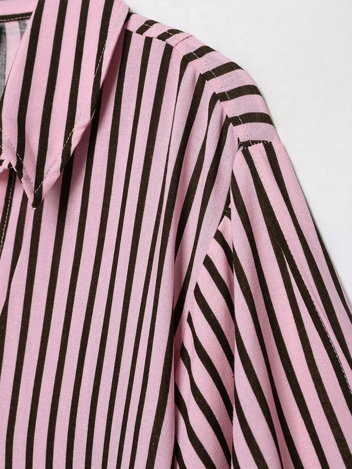Women Striped Shirts For Women Vintage Elegant Puff Sleeve Summer New High Street Clothes Leisure Single-breasted Lapel Blouse