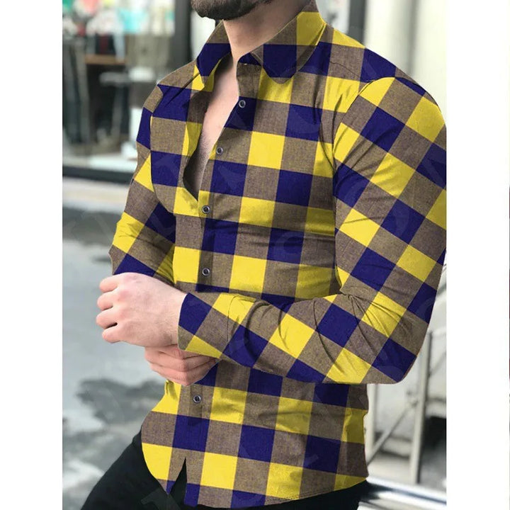 Men’s Printed Checkered Long Sleeve Casual Shirt