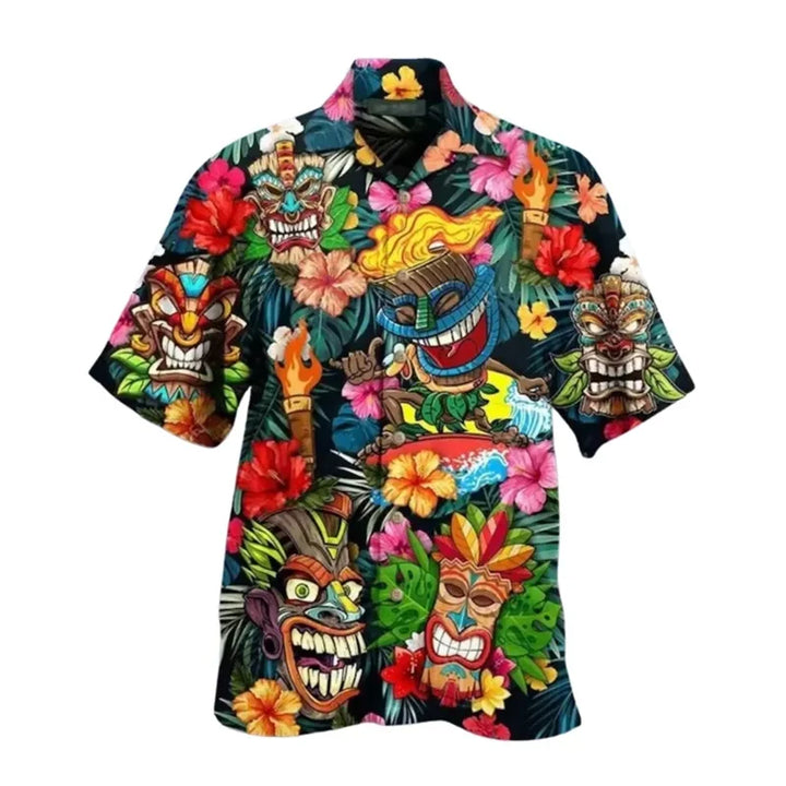 DIY Men's Tiki Shirts Hawaii Party Bbq Harajuku Oversized Shirt Fashion Printed Short-sleeved Beach Top Tee Mens Clothing Camisa