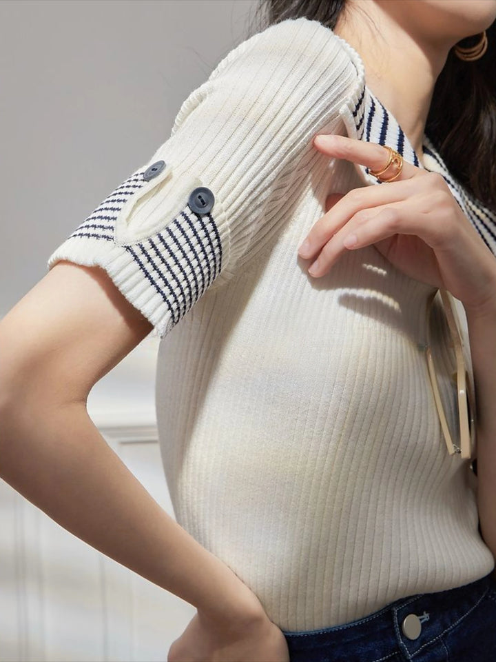 Gestreiftes Damen-Rolo-Shirt – Kurzarm