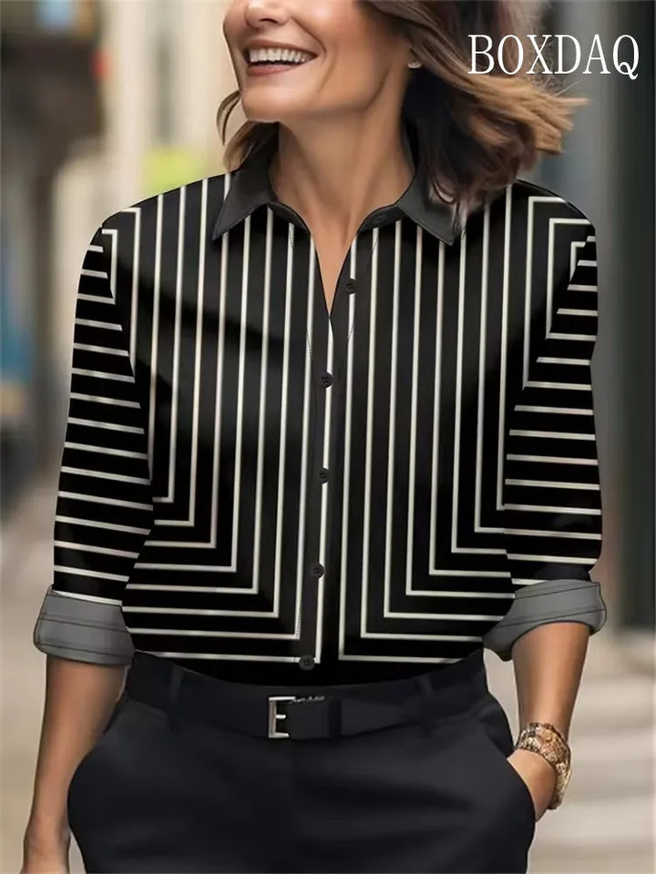 Women Shirt 2025 Autumn Clothes Women Vintage Blouses Office Lady Long Sleeve Blouse Button Up Lapel Shirts OL Print Womens Tops