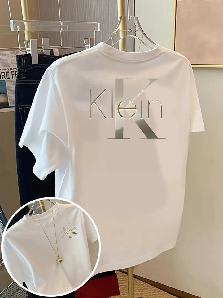 Front and back short-sleeved t-shirts, with logo - Trendy summer and spring women's printed t-shirts. Your best choice