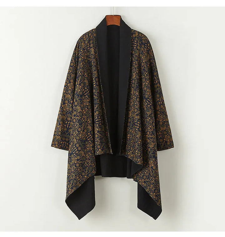 Men's Kimono Cardigan Japanese Samurai Costume Cotton Linen Haori Yukata Streetwear Retro Ethnic Robe Double-Sided Cloak Jacket