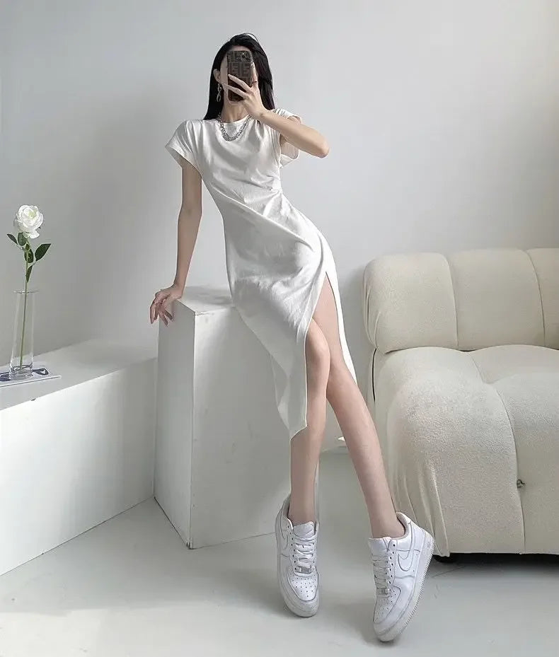 White Dresses for Women 2025 Woman Dress Clothes Midi X New in Chic and Elegant Pretty Cheap Casual Y2k Outfits Harajuku Cotton