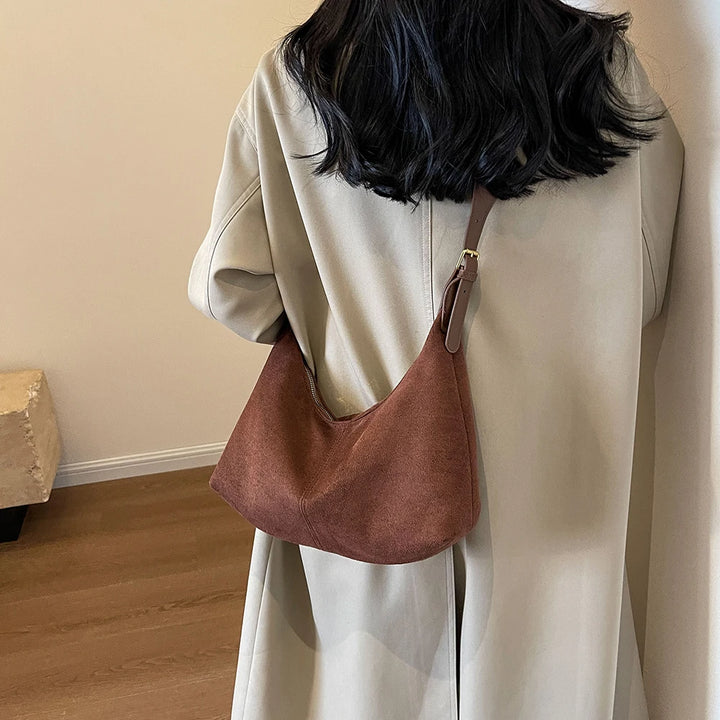 Vintage Women’s Suede Handbag – Designer Crescent Hobo Crossbody Bag